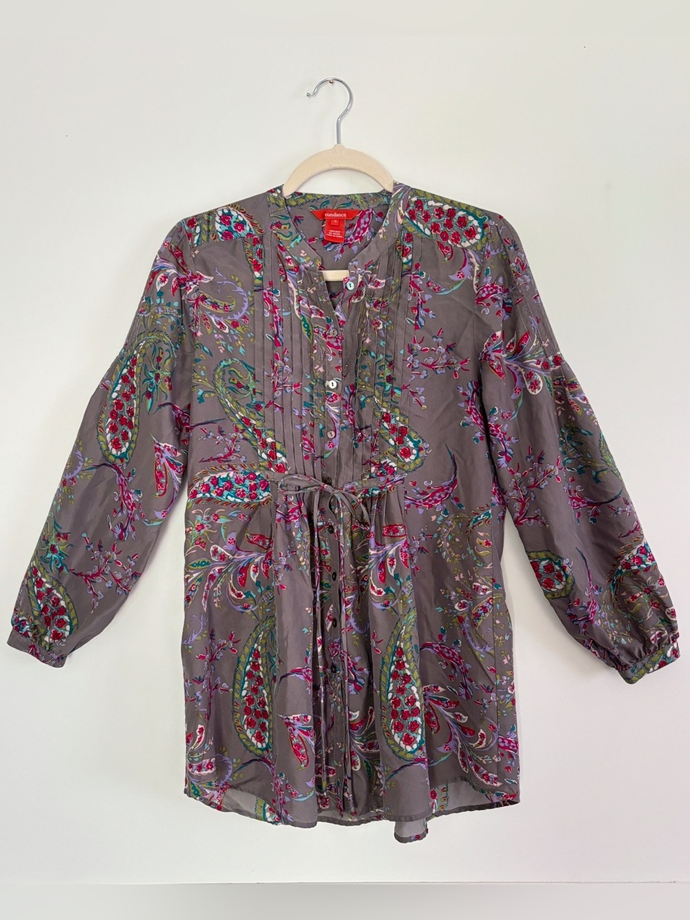 Sundance 100% Silk Floral Tunic Button Mini Dress Shirt Size Small *A89